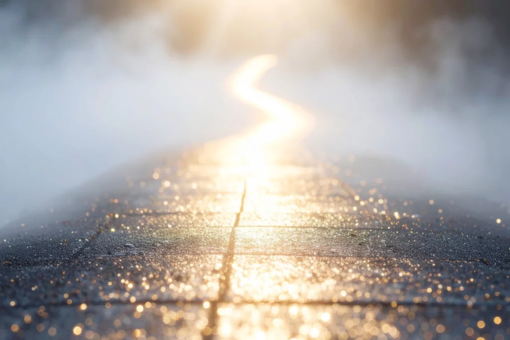 Chemin lumineux symbolisant une reconversion professionnelle après 45 ans et un nouveau départ